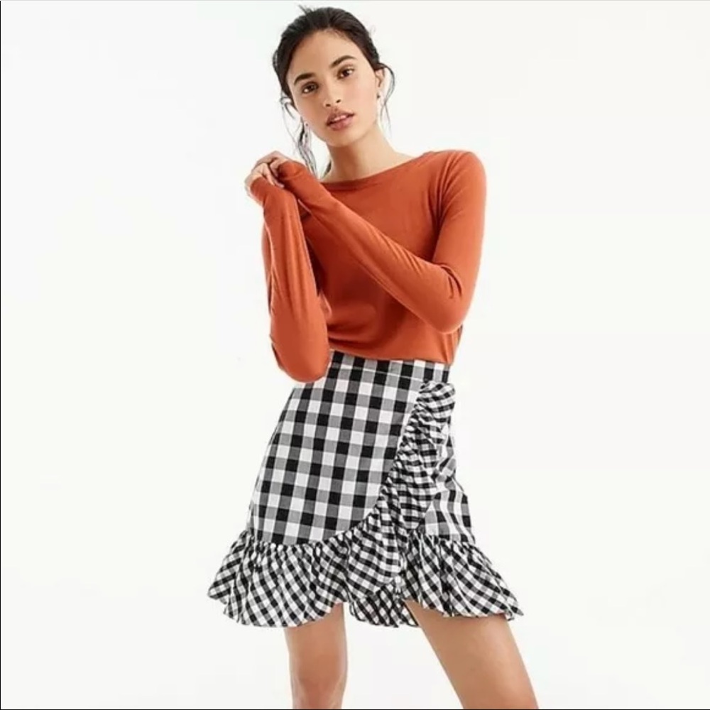 J Crew Gingham Ruffle Skirt